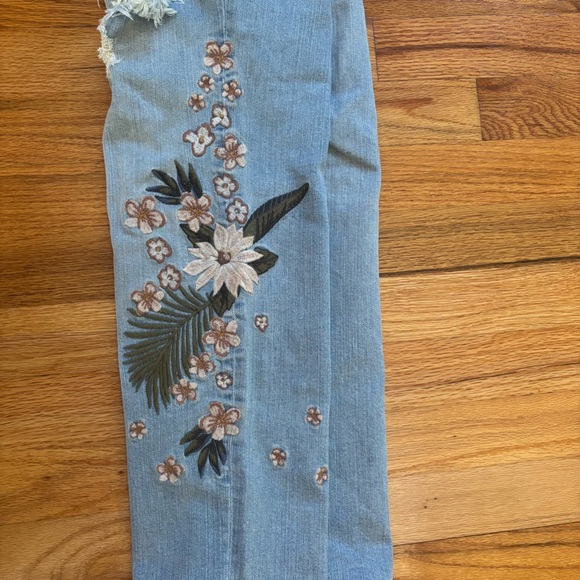 Tinsel Embroidered Women's Boyfriend Jeans Floral Oversized 29 Distressed - Picture 6 of 9